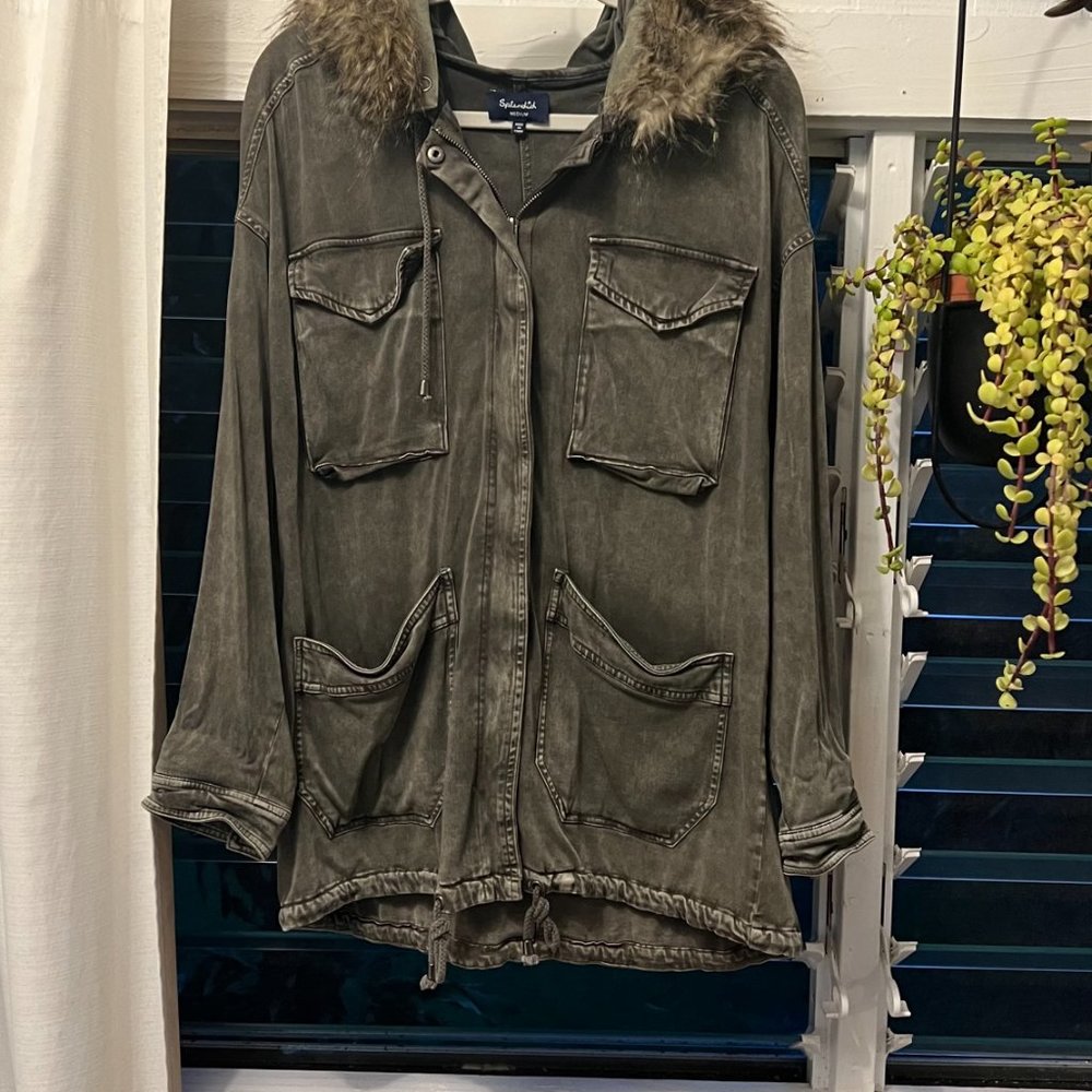 𝅺Splendid Dune Green Cargo Anorak Jacket Medium with Fur - Picture 5 of 8